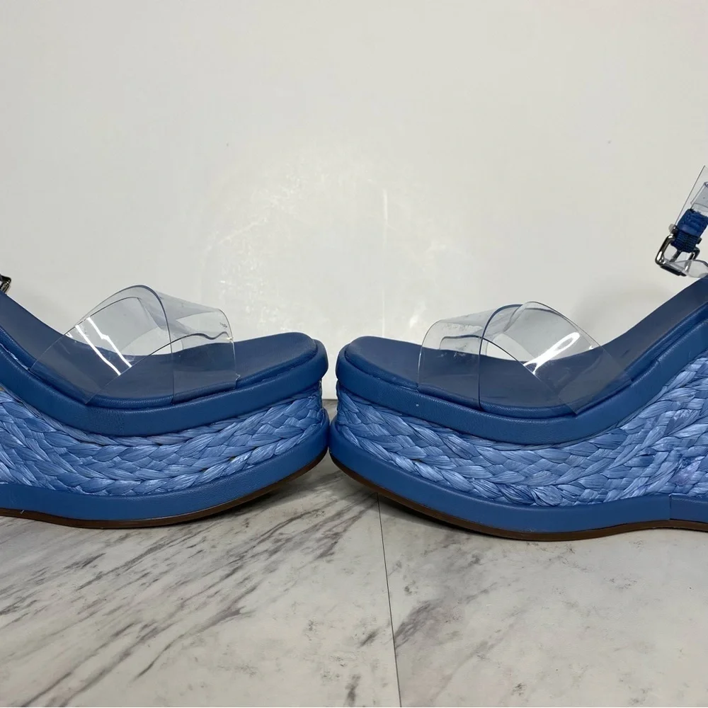Schutz Caryne Blue Wedge Heel Sandal 10 1/2 B